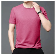 Polyester Stretchable Solid Half Sleeves Mens Round Neck T-Shirt Pack Of 5