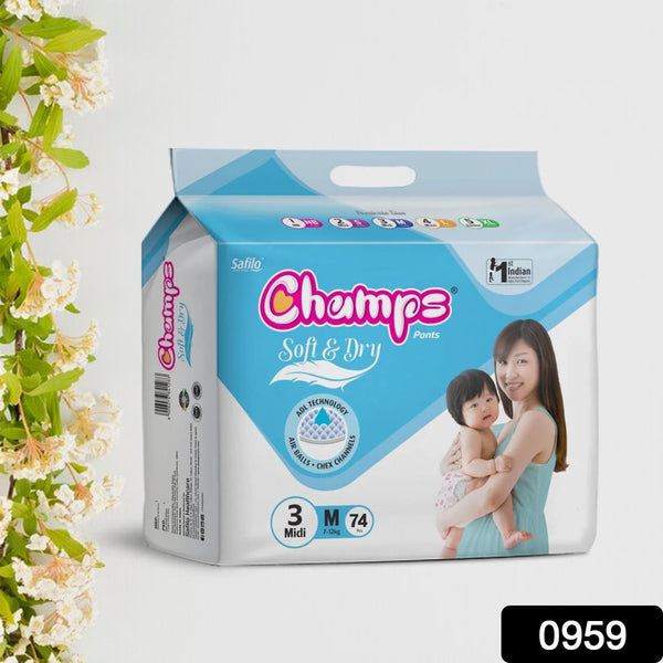 0959 Champs Soft And Dry Baby Diaper Pants 74 Pcs (Medium Size  M74)