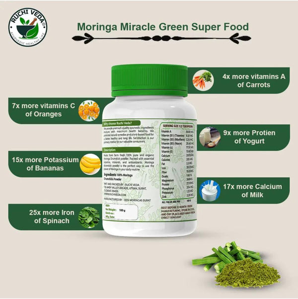 NAMHA INNOVATIVES/ RUCHIVEDA / Moringa Drumstick Powder - Nutrient-Rich Miracle Green Superfood