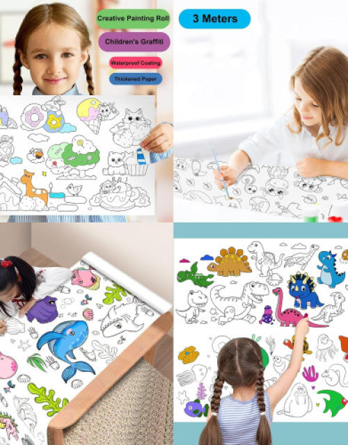 Drawing Paper Roll for Kids, 300 X 30 Cm Large Coloring Poster for Toddlers, Art Paper Crafts Coloring Tablecloth Ideal Gift for Class Home Birthday Party