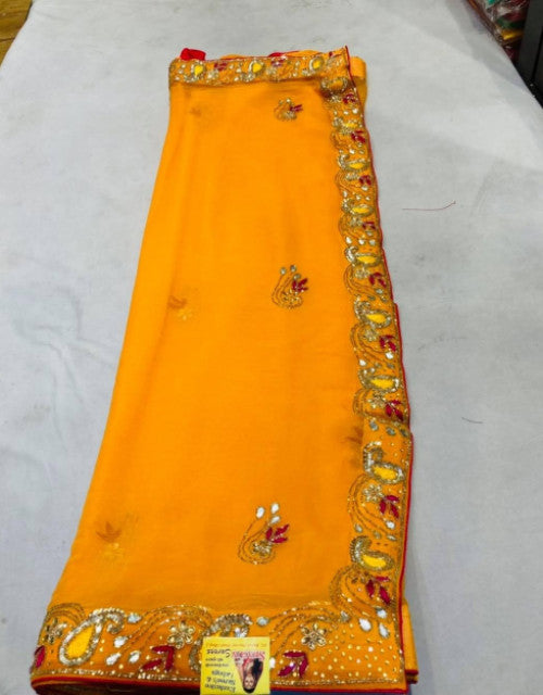 Embroidery Cording And Sequin Work Saree