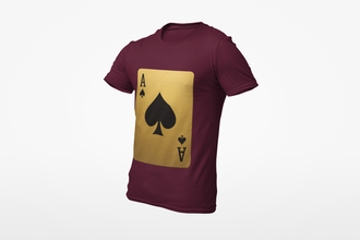 Ace of Spades Playing Card T-Shirt, Round Neck, 100% Cotton,