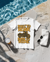 Motorcycle Enthusiast 100% Cotton T-Shirt, Built to Roar Born to Ride Design,