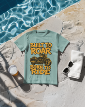 Motorcycle Enthusiast 100% Cotton T-Shirt, Built to Roar Born to Ride Design,