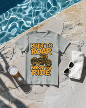 Motorcycle Enthusiast 100% Cotton T-Shirt, Built to Roar Born to Ride Design,