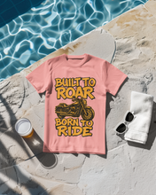 Motorcycle Enthusiast 100% Cotton T-Shirt, Built to Roar Born to Ride Design,
