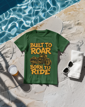 Motorcycle Enthusiast 100% Cotton T-Shirt, Built to Roar Born to Ride Design,