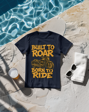 Motorcycle Enthusiast 100% Cotton T-Shirt, Built to Roar Born to Ride Design,