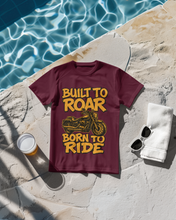 Motorcycle Enthusiast 100% Cotton T-Shirt, Built to Roar Born to Ride Design,