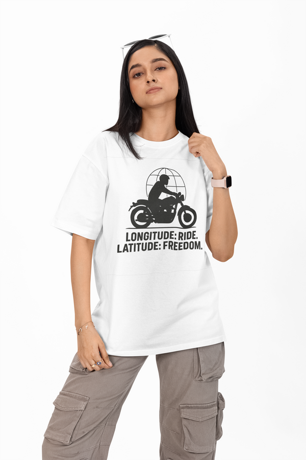 Person wearing a white t-shirt with a graphic design and text on a white background