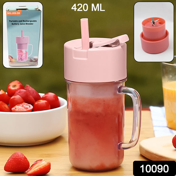 Portable Crusher Juicer With Handle  Straw Usb Rechargeable 6 Blades (420 Ml)