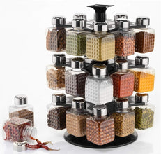 5504 All New Square 24 Bottle Design 360 Degree Revolving Spice Rack Container Condiment Pieces Set Square Small Container