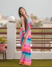 Printed, Self Design, Digital Print, Color Block, Blocked Printed, Woven, Checkered Daily Wear Georgette Saree