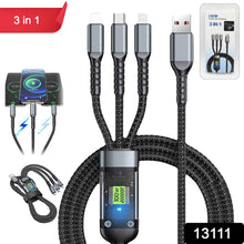 13111 3-in-1 Super Fast Charging Cable 100w Multifunctional Convenient Super Fast Charging Cable Nylon Braided Cord 3-in-1 Silicone Zinc Alloy 3 Head Charging Cable